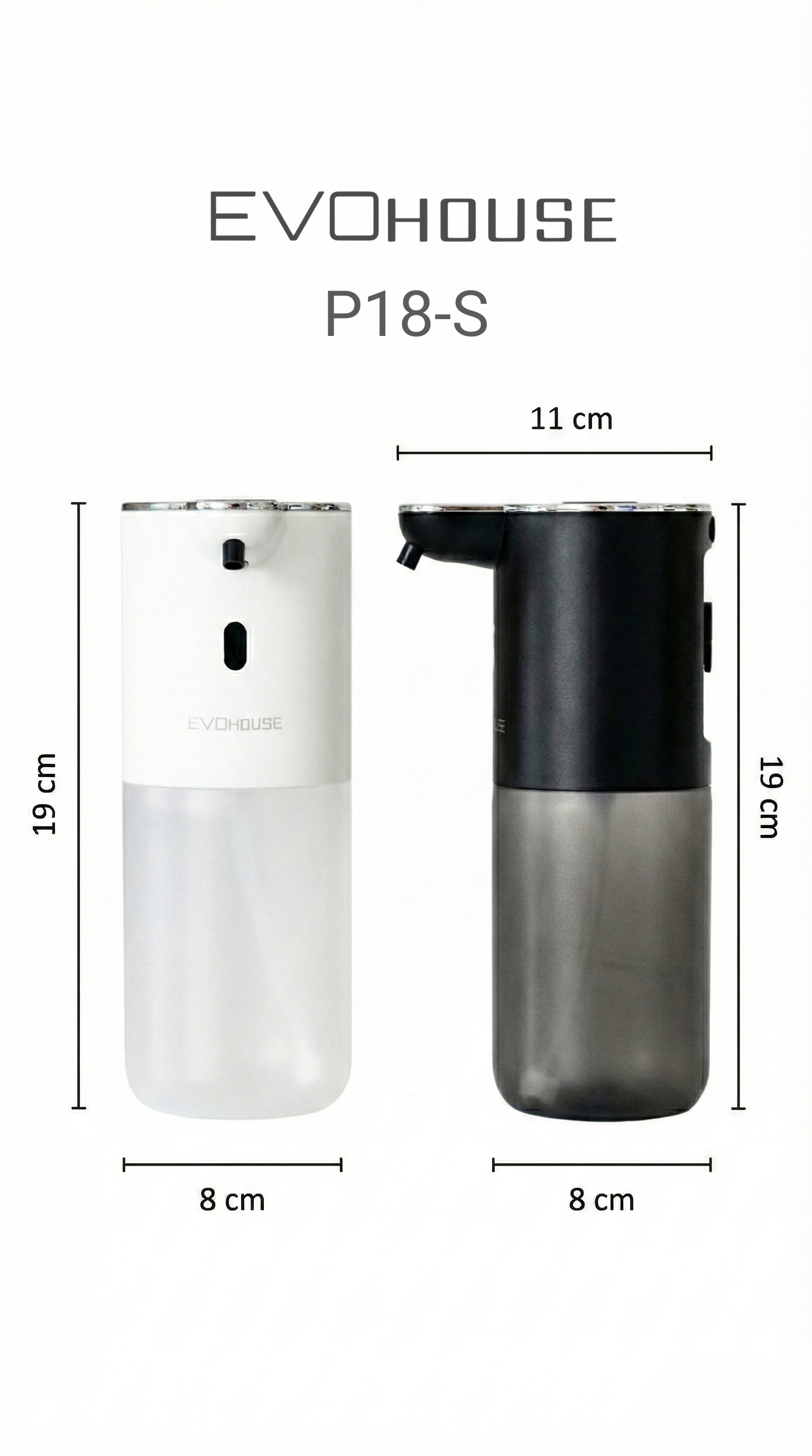 Evo House Otomatik Sensörlü Köpük Sıvı Sabunluk - Şarjlı- Dijital LED Ekran - Duvara Monte - P18S Model