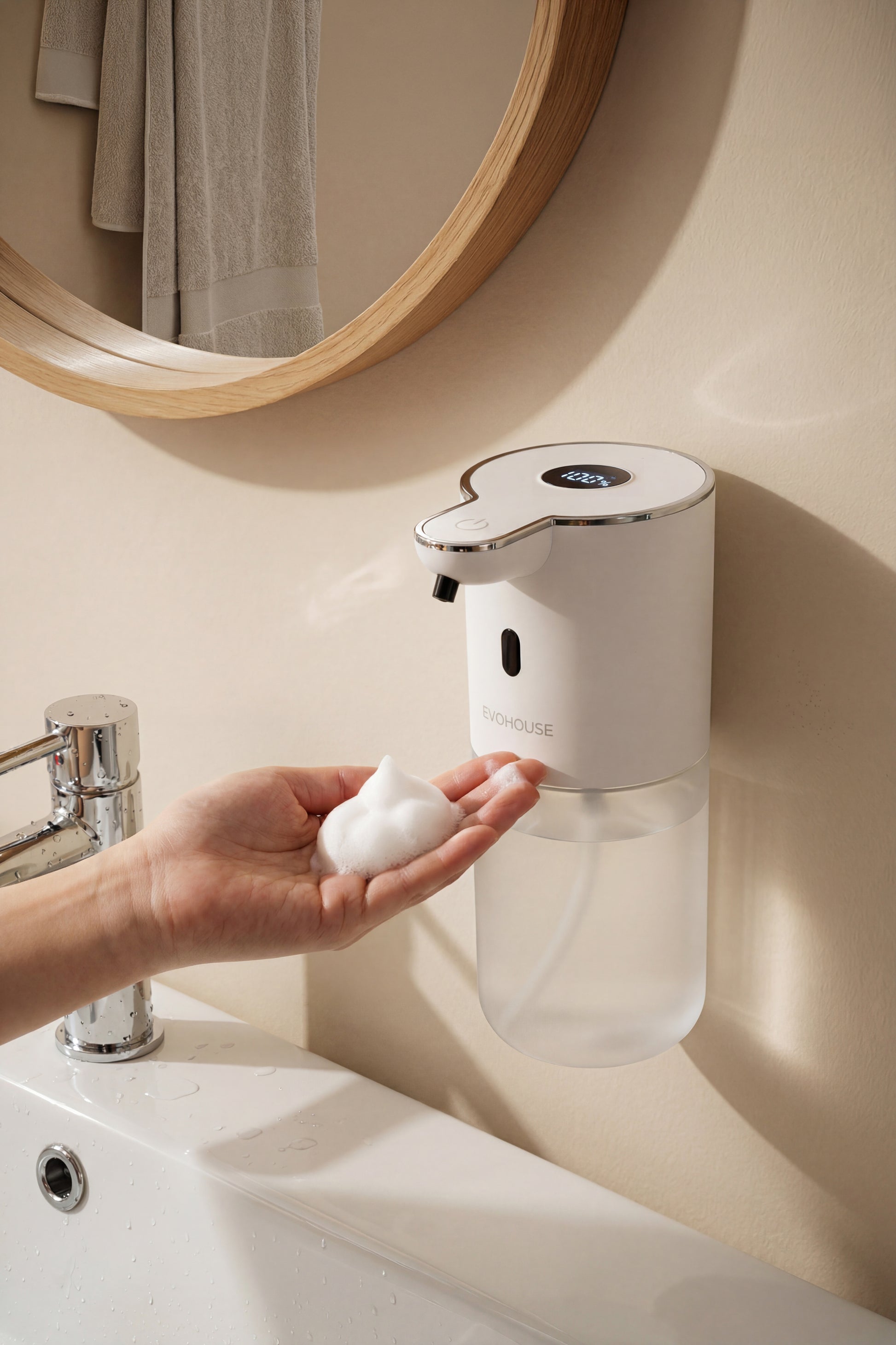 Evo House Otomatik Sensörlü Köpük Sıvı Sabunluk - Şarjlı- Dijital LED Ekran - Duvara Monte - P18S Model