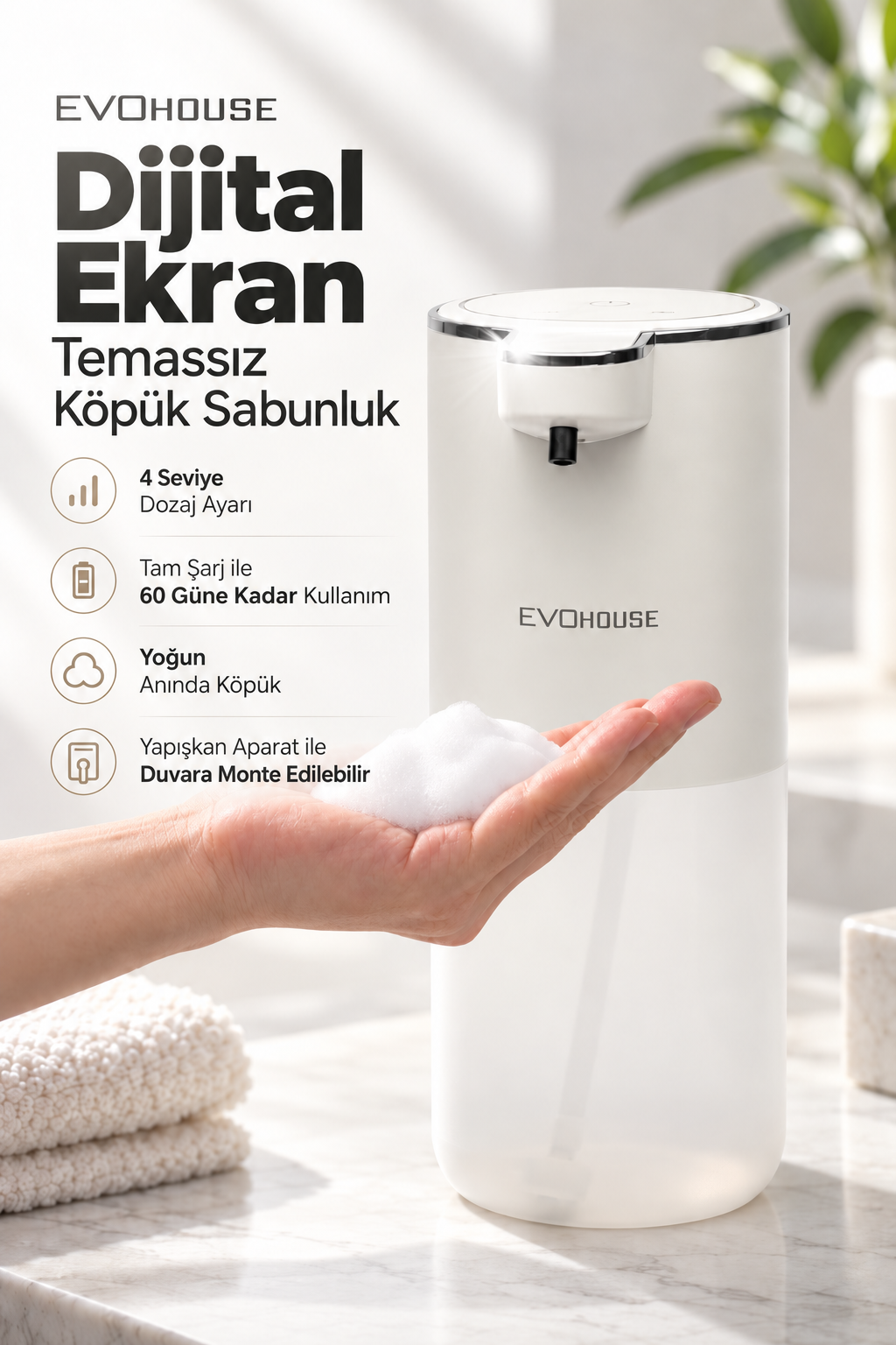 Evo House Otomatik Sensörlü Köpük Sıvı Sabunluk P11S Model