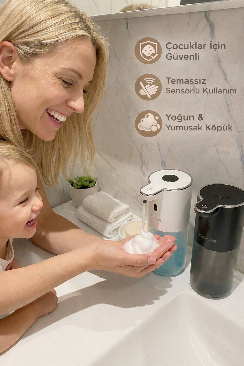 Evo House Otomatik Sensörlü Köpük Sıvı Sabunluk - Şarjlı- Dijital LED Ekran - Duvara Monte - P18S Model