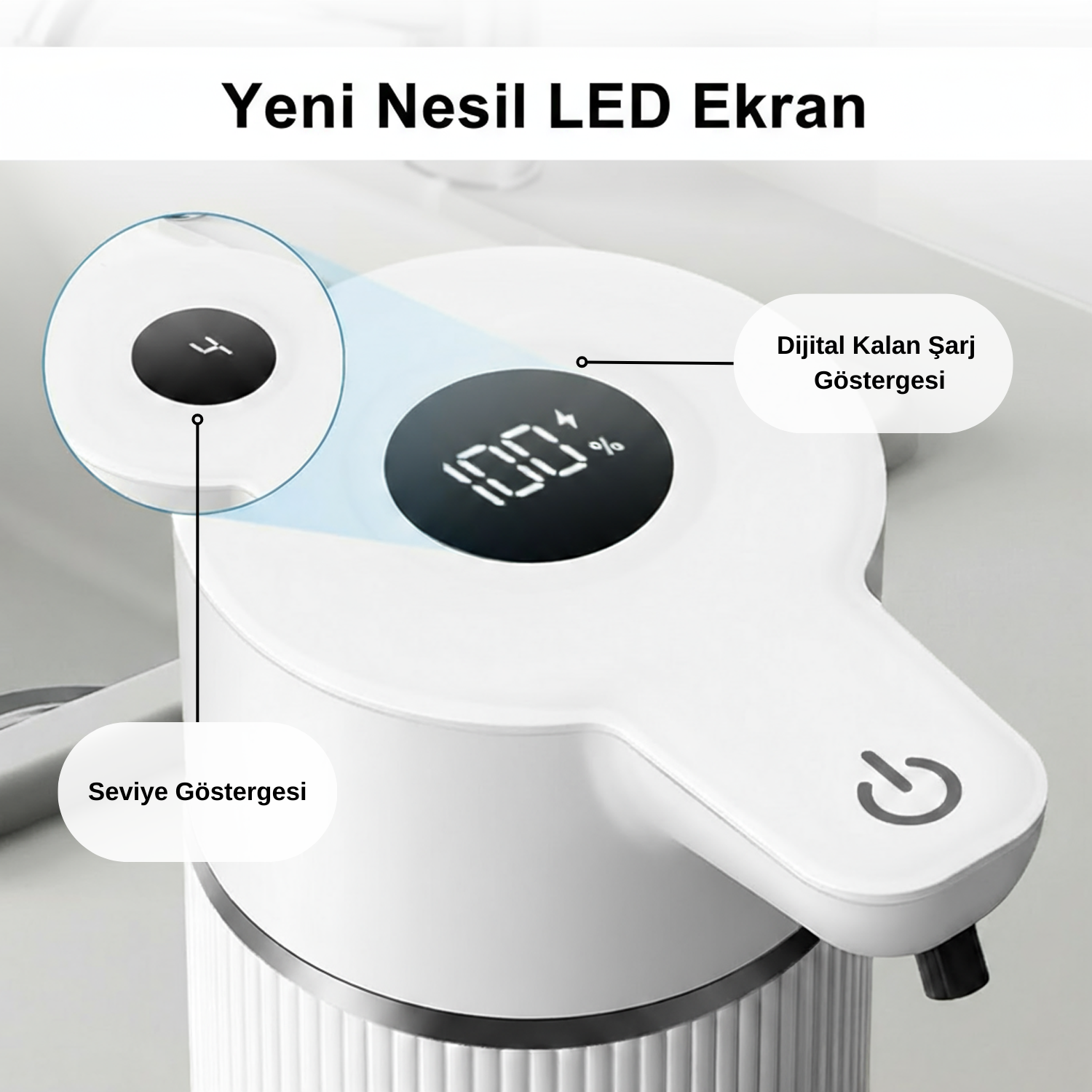 Evo House Otomatik Sensörlü Köpük Sıvı Sabunluk - Şarjlı- Dijital LED Ekran - Duvara Monte - E15 Model