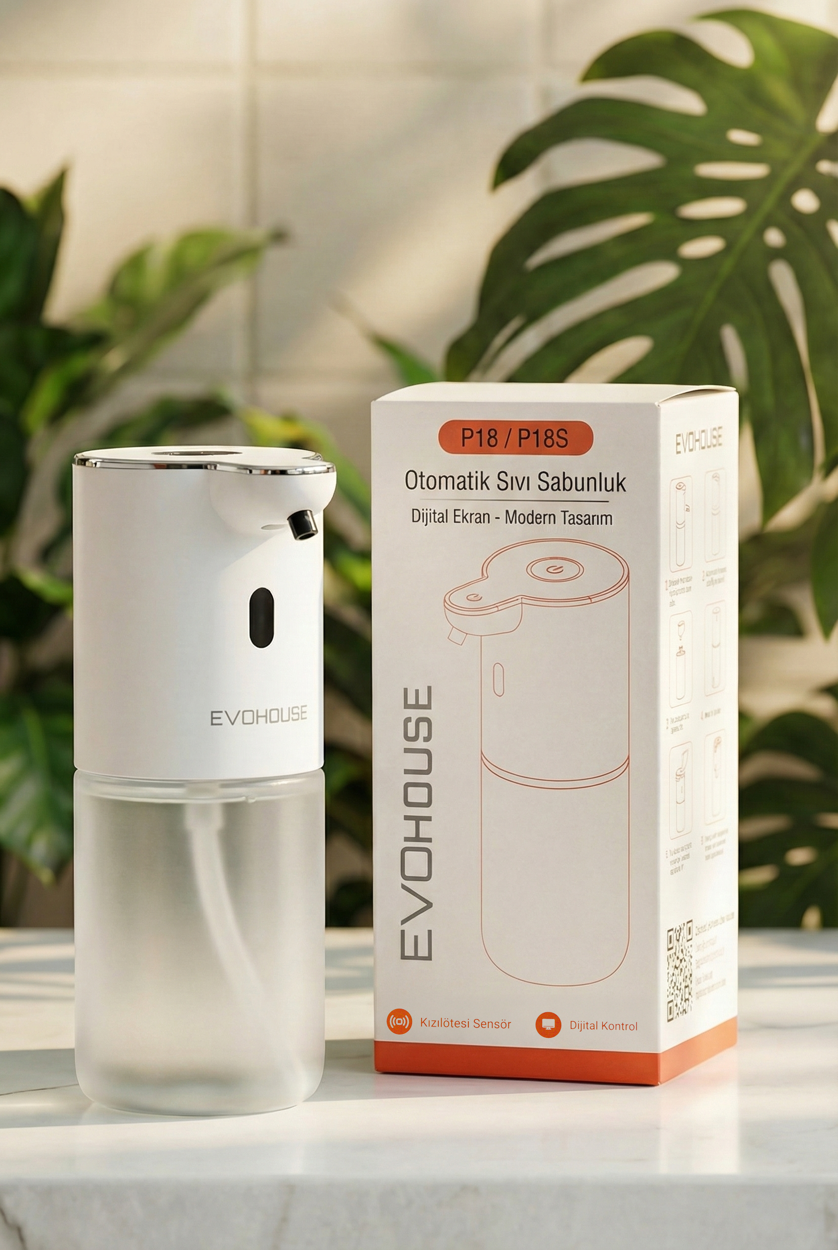 Evo House Otomatik Sensörlü Köpük Sıvı Sabunluk - Şarjlı- Dijital LED Ekran - Duvara Monte - P18S Model