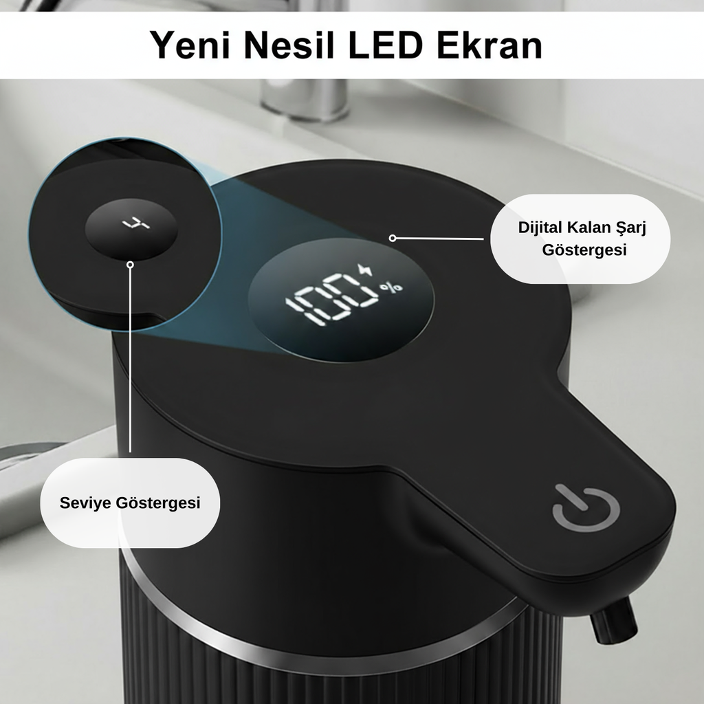 Evo House Otomatik Sensörlü Köpük Sıvı Sabunluk - Şarjlı- Dijital LED Ekran - Duvara Monte - E15 Model