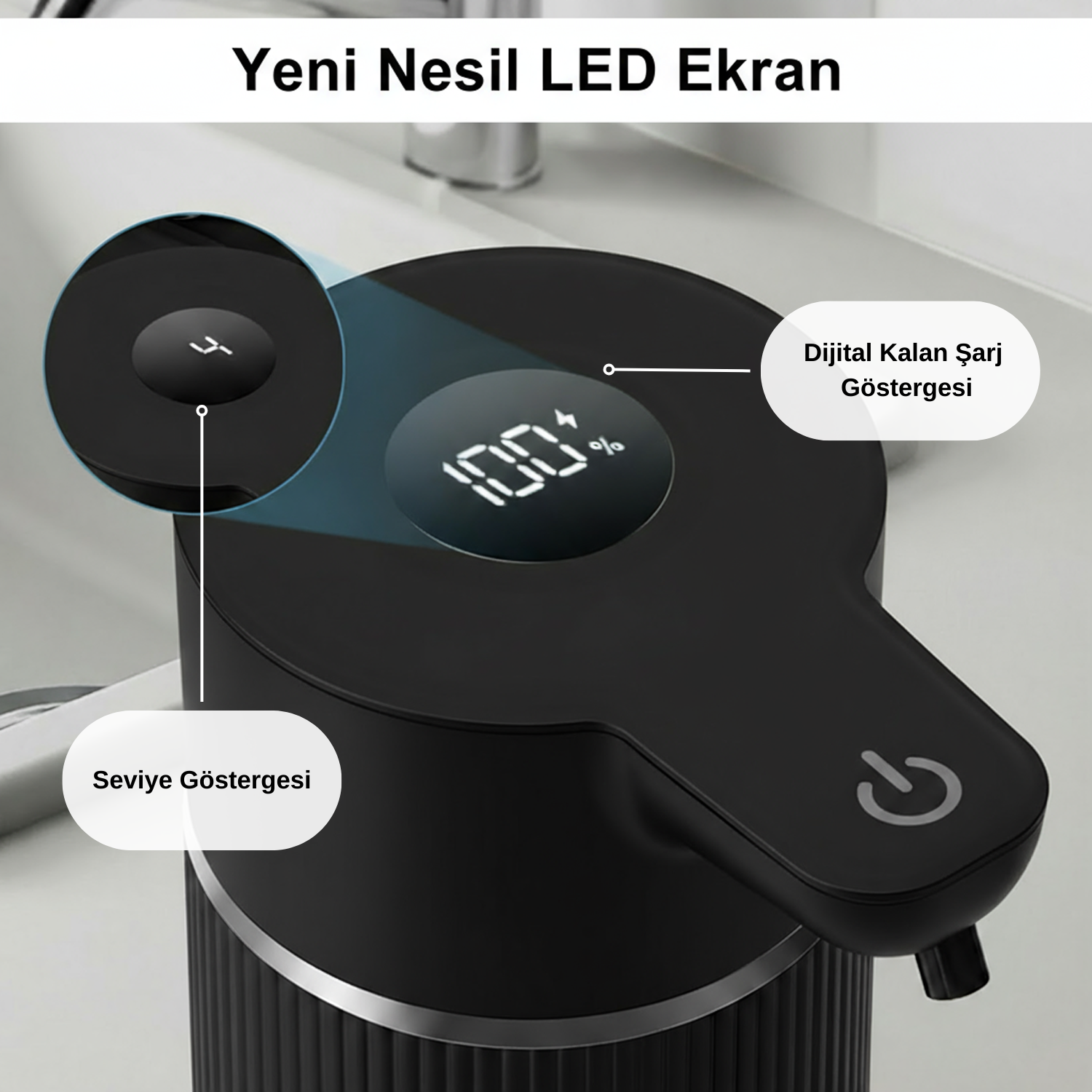 Evo House Otomatik Sensörlü Köpük Sıvı Sabunluk - Şarjlı- Dijital LED Ekran - Duvara Monte - E15 Model
