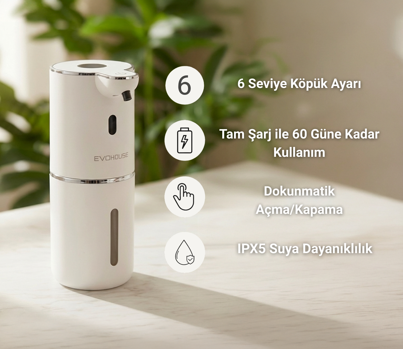 Evo House Otomatik Sensörlü Köpük Sıvı Sabunluk - Şarjlı- Dijital LED Ekran - Duvara Monte - P18 Model