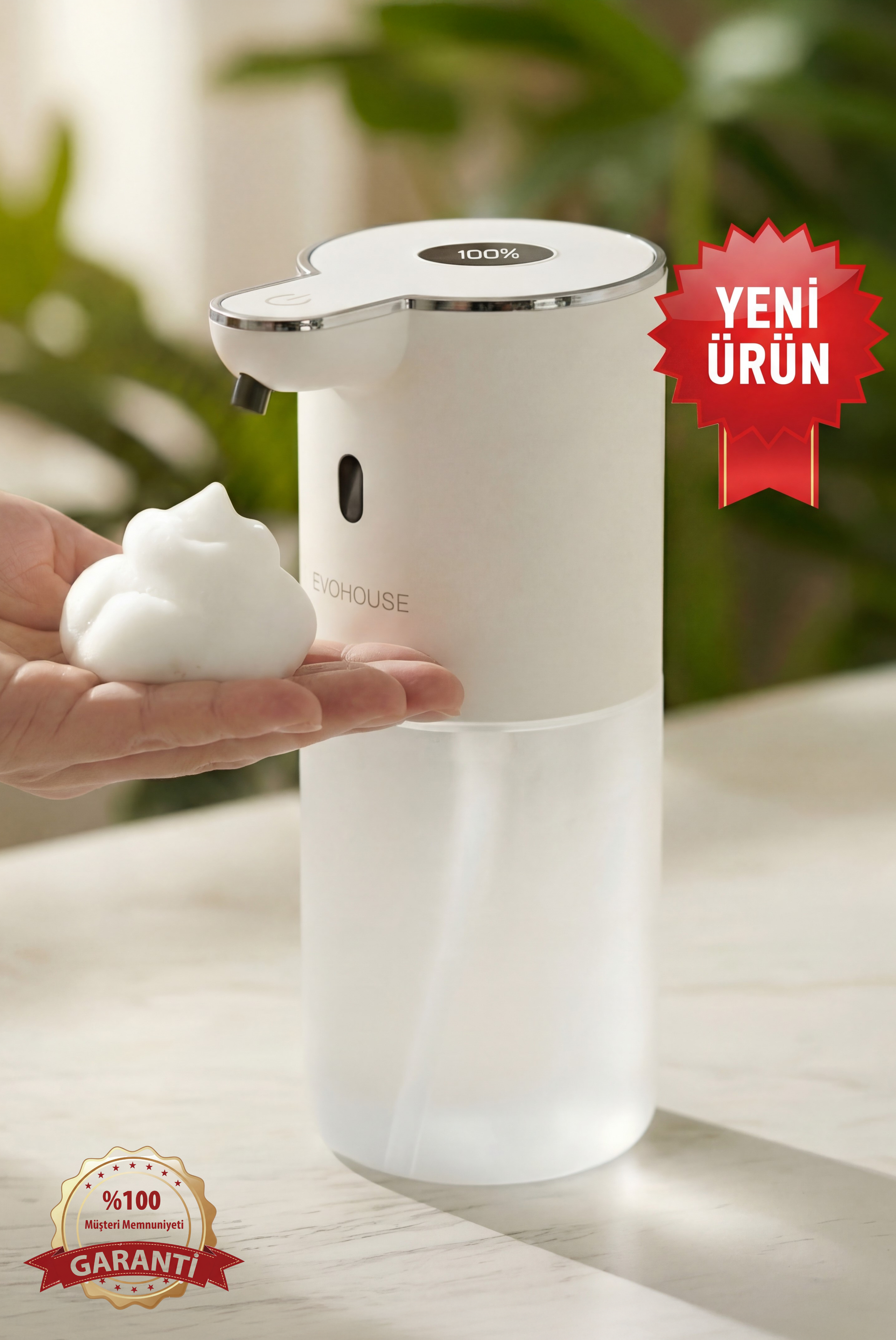 Evo House Otomatik Sensörlü Köpük Sıvı Sabunluk - Şarjlı- Dijital LED