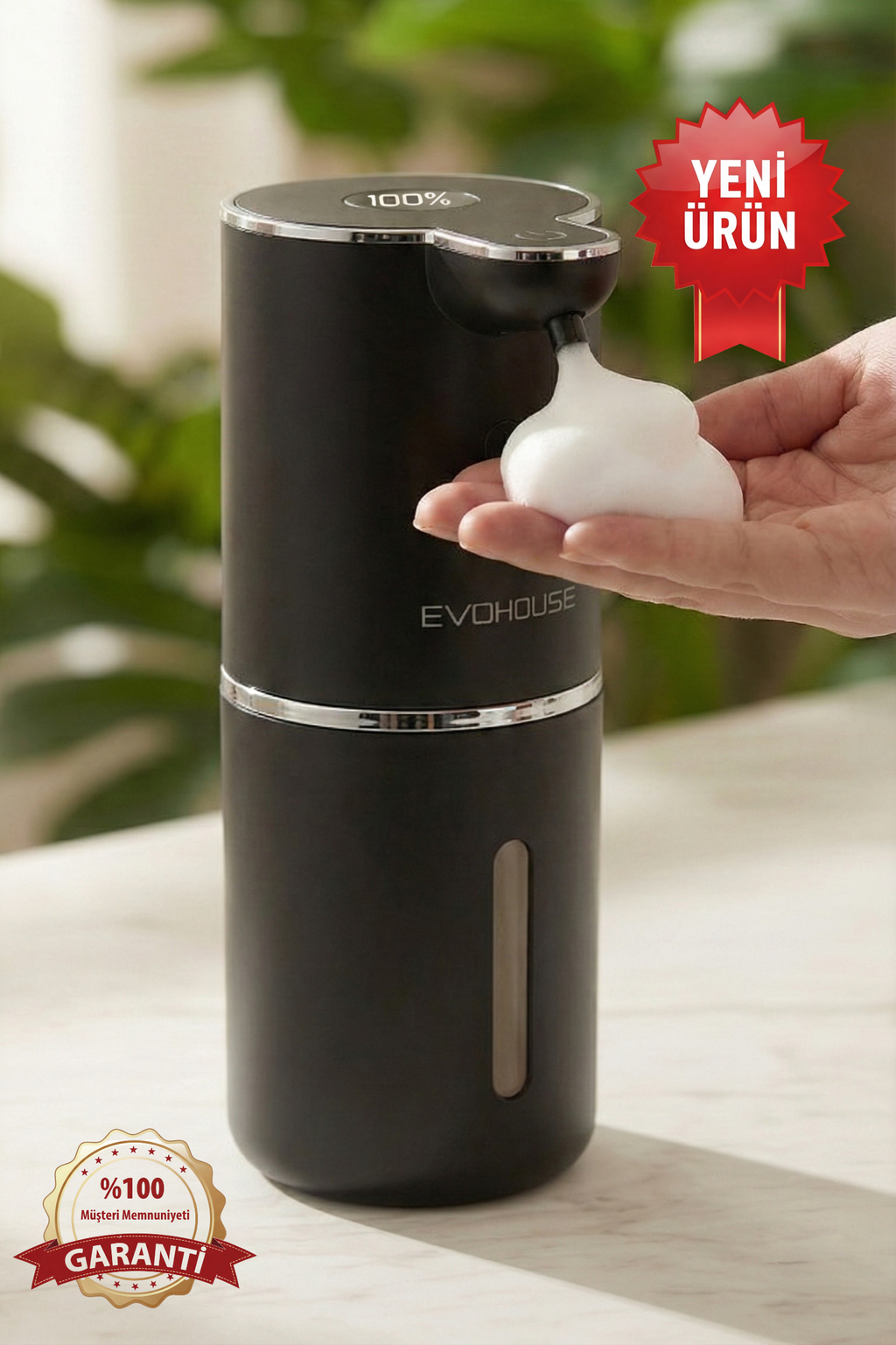 Evo House Otomatik Sensörlü Köpük Sıvı Sabunluk - Şarjlı- Dijital LED Ekran - Duvara Monte - P18 Model