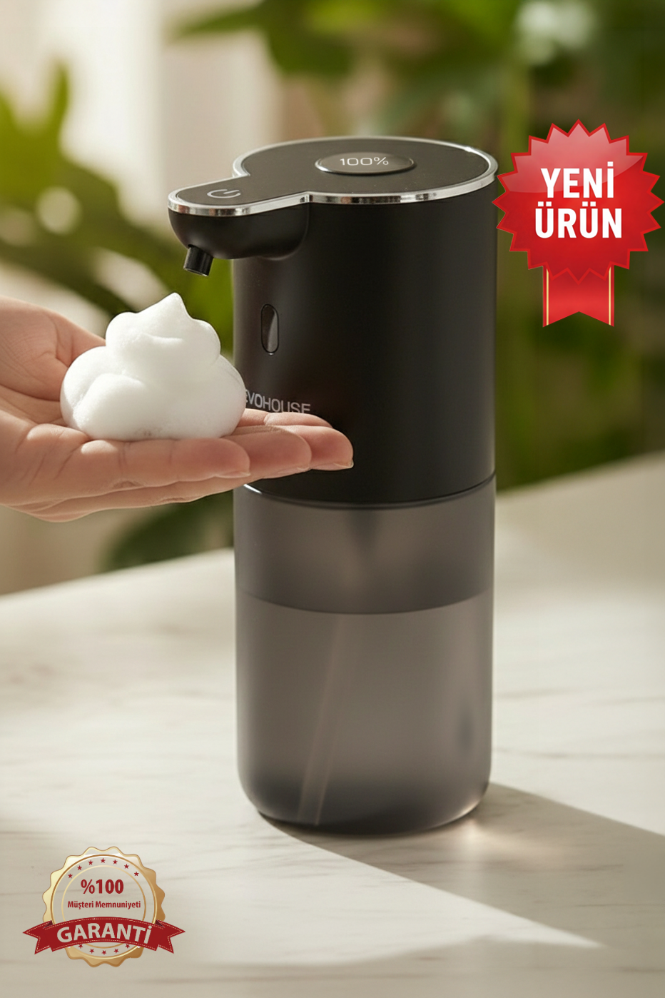 Evo House Otomatik Sensörlü Köpük Sıvı Sabunluk - Şarjlı- Dijital LED Ekran - Duvara Monte - P18S Model