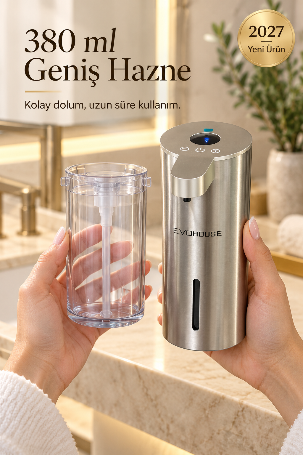 Evo House Otomatik Sensörlü Sıvı Dispenseri Paslanmaz Çelik INOX - P25 Model