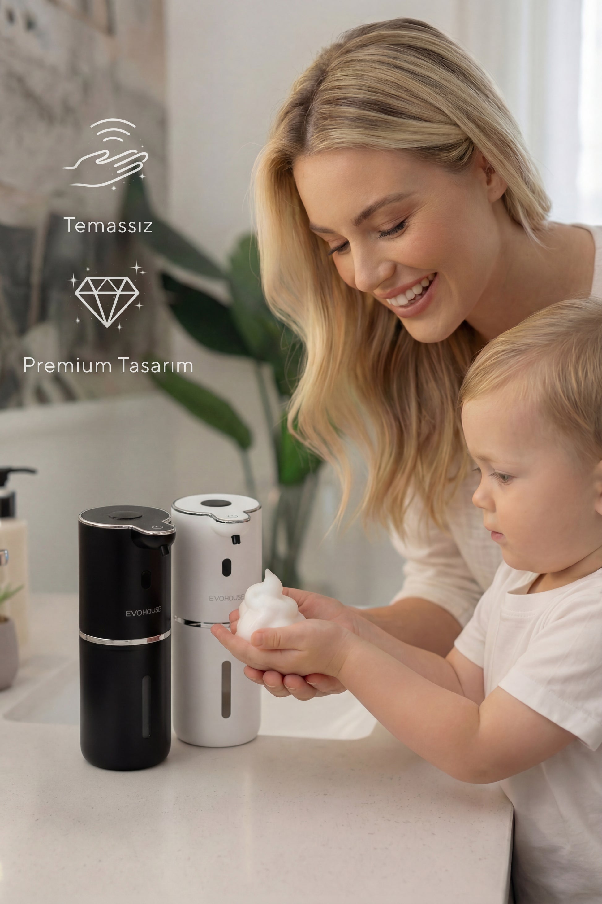 Evo House Otomatik Sensörlü Köpük Sıvı Sabunluk - Şarjlı- Dijital LED Ekran - Duvara Monte - P18 Model