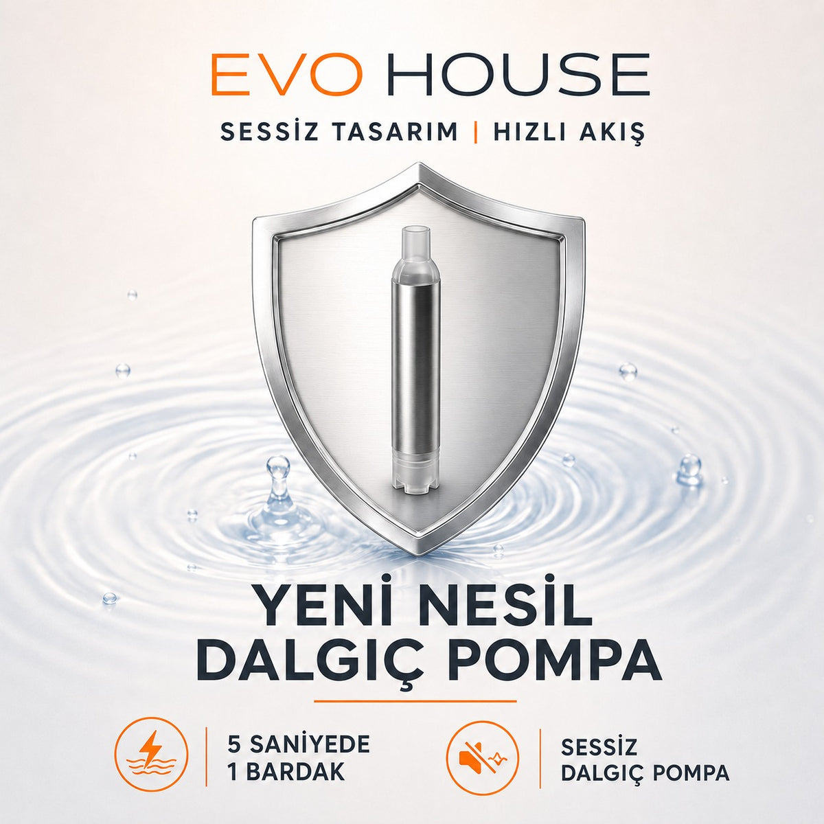 Evo House EVO-03 Ultra Sessiz Şarjlı Otomatik Damacana Su Pompası Yüksek Hızlı Akış 2000mAh Pil