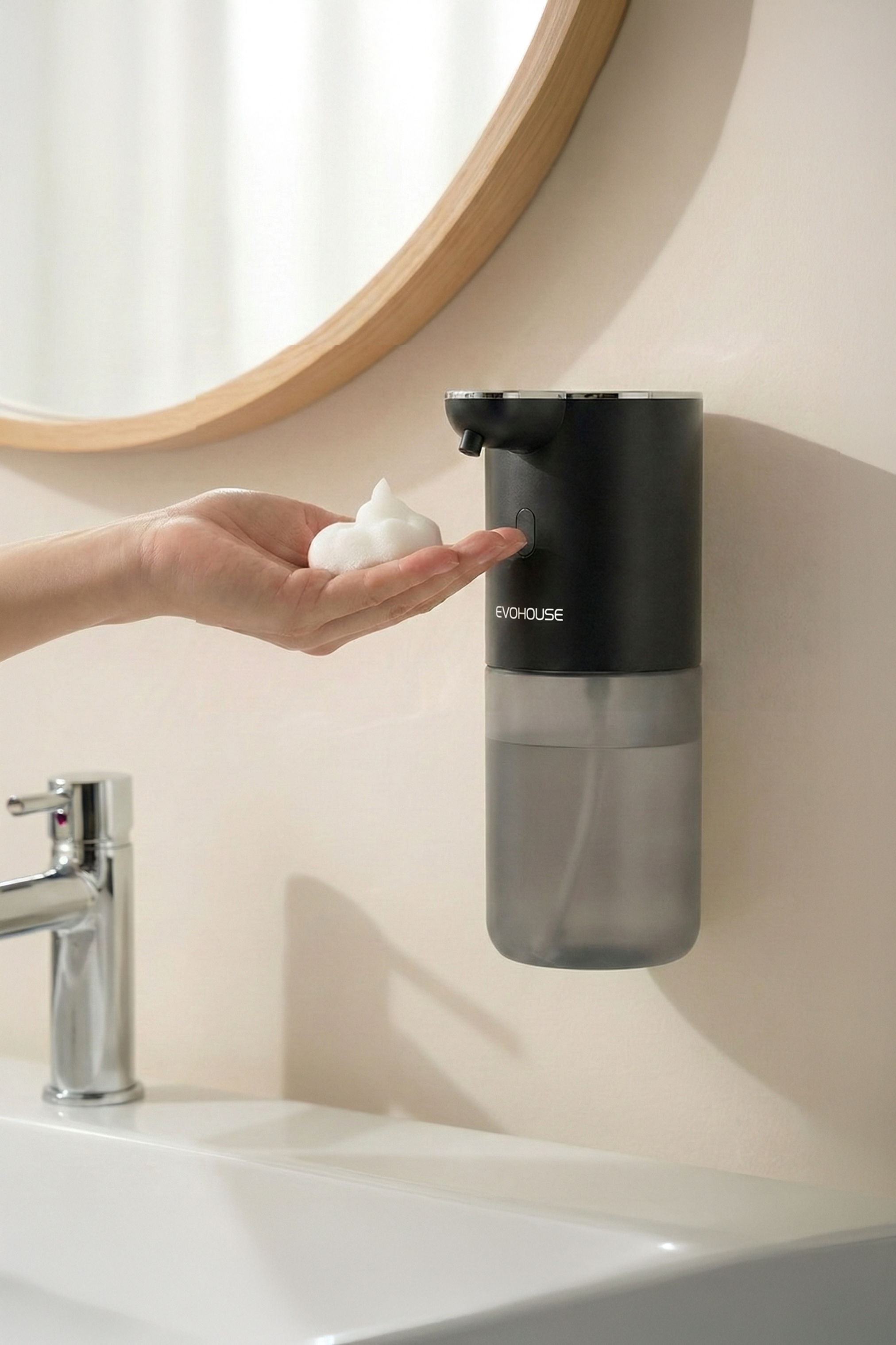 Evo House Otomatik Sensörlü Köpük Sıvı Sabunluk - Şarjlı- Dijital LED Ekran - Duvara Monte - P18S Model